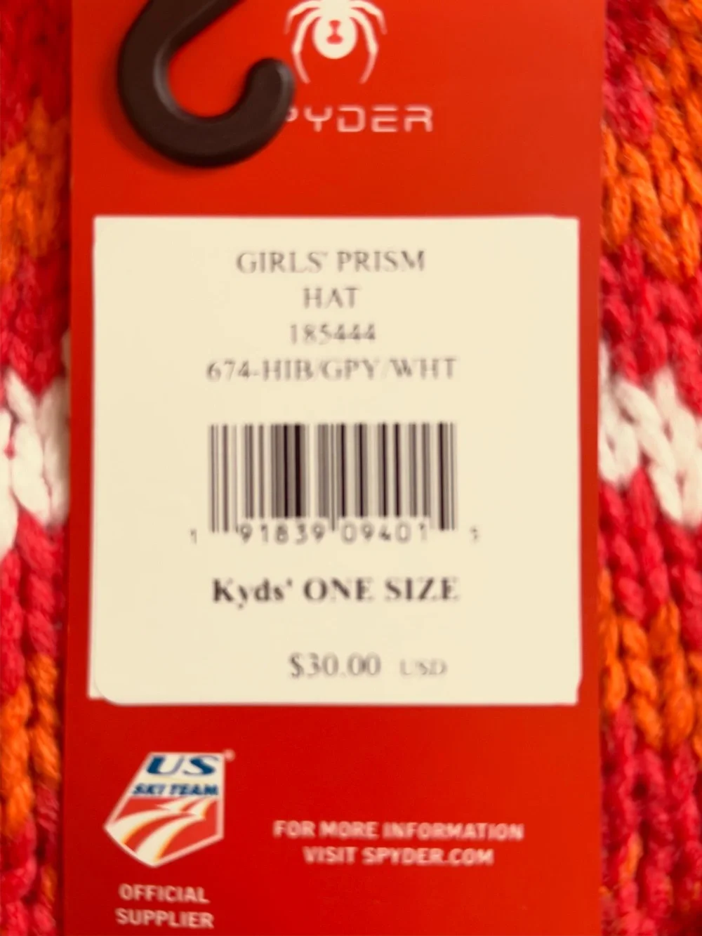 Spyder Girls Prism Beanie Hat Coral Orange White Chevron Pom NWT